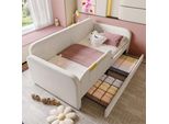 Divano Letto Sweiko 90X200Cm,Divano Letto Con Struttura In Metallo,Letto Imbottito Con 3 Tasche Portaoggetti E 2 Cassetti,Letto Per Bambini,Bianco,Senza Materasso