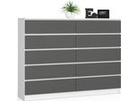 Akord Cassettiera 10 Cassetti Bianco-Grigio Grafite 160X40X121 Cm
