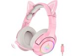 Orecchio Di Gatto Carino, 7.1 Surround Sound Gaming Headset Con Cancellazione Del Rumore Regolabile, Luce Led, Microfono Retrattile Staccabile Cat Ear