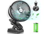 Ventilatore Da Tavolo Oscillante 10000Mah Mini Ventilatore Usb A Velocità Costante, Ventilatore A Clip Silenzioso Con Luce Led, Gancio Portatile Da Appendere In Campeggio