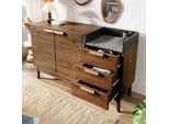 Cassettiera Flieks Mobile Da Soggiorno Con Cassetti E Vano A Giorno, Credenza Credenza Con Anta E Ripiani Regolabili, Rovere