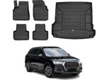 Set Di Tappetini E Fodere Per Bagagliaio Omac Per Audi Q7 2015-2025 In Gomma Tpe Nero 5X