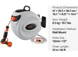 Avvolgitubo Da Giardino, Riavvolgimento Automatico, Staffa Girevole A 180°, 25M05In2M