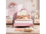 Letto Imbottito 90X200Cm, Letto Singolo, Con Multicolore, Letto Per Bambini Con Doghe In Legno, Letto Singolo, Pu, Rosa