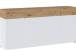 Credenza Rimini Cassettiera 180X40X86Cm Bianco Rovere Artisan Senza Maniglie A 4 Ante (18798)