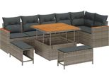 Syfax™ Set Divano Da Giardino 9 Pcs Grigio Polyrattan