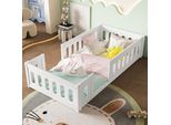 Letto Per Bambini Flieks 90X200Cm Senza Rete A Doghe, Letto In Legno Letto Singolo Letto Da Terra Con Protezione Anticaduta, Letto Da Gioco Letto Classico, Bianco