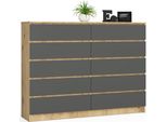 Akord Cassettiera 10 Cassetti Rovere Artigianale/Grigio Grafite 160X40X121