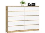 Akord Cassettiera 10 Cassetti Rovere Artigianale/Bianco 160X40X121 Cm