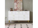 Credenza Sweiko Bianca, 7 Cassetti, Maniglie Dorate, Gambe Dorate, Guide Lisce, 140X35X76Cm, Credenza Per Sala Da Pranzo Credenza Per Cucina Mobile Contenitore Cassettiera Con Alzata