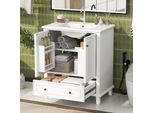 Mobile Da Bagno A Terra Sweiko 76X46X87Cm Con Lavabo, Mobile Vanity, Gambe In Legno Massiccio, Completamente Laccato, Resistente All'umidità E All'acqua, Ampio Spazio Di Archiviazione, Lavabo In Ceramica Integrato, Bianco