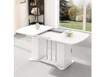 Tavolo Da Pranzo Allungabile Sweiko 120/160 X 80 Cm, Stile Moderno, Gambe In Metallo Argentato, Tavolo Da Pranzo Con Vano Portaoggetti, Tavolo Da Pranzo Multifunzionale, Adatto Per 4-6 Persone, Bianco + Gambe Argentate