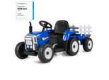 Costway 12V 3 Velocità 3-8KM/H Trattore Elettrico Per Bambini Con Rimorchio Staccabile, Telecomando 2.4 Ghz, Luci Led, Musica&Usb, Per Bambini 3+ Blu