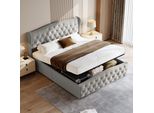Letto Imbottito Con Contenitore 160X200 Cm, Testata, Rete A Doghe, Velluto, Grigio, Design Moderno, Ideale Per Camere Da Letto, Funzionale Ed Elegante