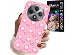 Custodia Per Oppo Reno12 F / 12Fs 5G - Griglia A Cuori Rosa Custodia + Vetro