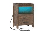 Comodino Costway Con Led E Stazione Di Ricarica, Tavolino Con 2 Cassetti, Vani A Giorno E Telecomando, Comodino Per Divano 45X35X60 Cm Marrone