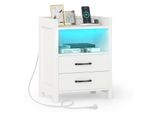Comodino Costway Con Led E Stazione Di Ricarica, Tavolino Con 2 Cassetti, Scomparti Aperti E Telecomando, Comodino Per Divano 45X35X60Cm Bianco