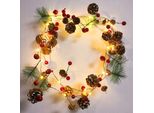 Fata Luminosa Lunga 2 Metri Con Bacche Rosse, Campanelle E Pigne, Con 20 Led Per Suggestive Feste Natalizie,