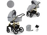 Carrozzina Kunert Mata 2In1 In Grigio Con Telaio Oro - Inclusa Navicella E Seggiolino Sportivo Per Il Massimo Comfort E Sicurezza