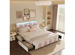 Unboxg Letto Imbottito 140×200 Cm Con 4 Cassetti - Velluto Testata A Led Con 7 Colori, Porta Di Ricarica Usb, Ampio Spazio Di Archiviazione, Robusta Struttura In Metallo - Letto Matrimoniale Moderno