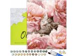 Dipingere Con I Numeri Adulti E Bambini Animali Gatto Peonie 50X40 - 27 Colori Acrilici, Tela Con Telaio In Legno, 3 Pennelli E Accessori Oh Art!