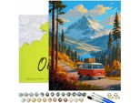 Pittura Per Numeri Adulti Paesaggio Strada Di Montagna 50X40 - 32 Colori Acrilici, Tela Con Telaio In Legno, 3 Pennelli E Accessori Oh Art!
