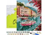 Pittura Per Numeri Adulti Paesaggio Italia Porto 50X40 - 28 Colori Acrilici, Tela Con Telaio In Legno, 3 Pennelli E Accessori Oh Art!