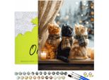 Dipingere Con I Numeri Adulti E Bambini Animali Gatti Inverno 50X40 - 34 Colori Acrilici, Tela Con Telaio In Legno, 3 Pennelli E Accessori Oh Art!