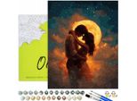 Dipingere Con I Numeri Gli Adulti Amano La Notte Di Luna 50X40 - 27 Colori Acrilici, Tela Con Telaio In Legno, 3 Pennelli E Accessori Oh Art!