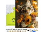 Dipingere Con I Numeri Adulti E Bambini Animali Gatto Girasoli 50X40 - 40 Colori Acrilici, Tela Con Telaio In Legno, 3 Pennelli E Accessori Oh Art!
