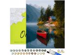 Pittura Per Numeri Adulti Paesaggio Lago Calma 50X40 - 31 Colori Acrilici, Tela Con Telaio In Legno, 3 Pennelli E Accessori Oh Art!