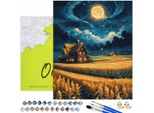 Pittura Per Numeri Adulti Paesaggio Notte Oro 50X40 - 29 Colori Acrilici, Tela Con Telaio In Legno, 3 Pennelli, Accessori, Vernice Oro Oh Art!