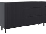 Selsey Veldio New - Credenza A Un'anta Con Frontale Scanalato E 3 Cassetti, Nero, 140 Cm