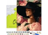 Pittura Per Numeri Donna Adulto Eleganza Fiori 50X40 - 32 Colori Acrilici, Tela Con Telaio In Legno, 3 Pennelli E Accessori Oh Art!