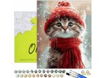 Dipingere Con I Numeri Adulti E Bambini Animali Gatto Sciarpa Rossa 50X40 - 32 Colori Acrilici, Tela Con Telaio In Legno, 3 Pennelli E Accessori Oh Art!