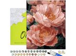Pittura Per Numeri Adulti Fiori Peonie 50X40 - 28 Colori Acrilici, Tela Con Telaio In Legno, 3 Pennelli, Accessori, Vernice Oro Oh Art!