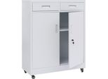 Armadio Per Archiviazione HWC-O89, Armadio Per Ufficio In Acciaio, Ruote, Cassetti Con Serratura In Metallo 116X90X40Cm ~ Bianco
