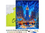 Pittura Per Numeri Adulti Natale Manhattan 50X40 - 27 Colori Acrilici, Tela Con Telaio In Legno, 3 Pennelli E Accessori Oh Art!
