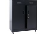 Armadio Per Archiviazione HWC-O89, Armadio Per Ufficio In Acciaio, Ruote, Cassetti Con Serratura In Metallo 116X90X40Cm ~ Nero