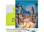 Pittura Per Numeri Adulti Vicolo Di Natale 50X40 - 29 Colori Acrilici, Tela Con Telaio In Legno, 3 Pennelli E Accessori Oh Art!