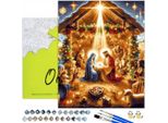 Pittura Per Numeri Adulti Religione Miracolo Di Natale 50X40 - 32 Colori Acrilici, Tela Con Telaio In Legno, 3 Pennelli E Accessori Oh Art!