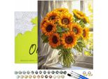 Pittura Per Numeri Adulti Fiori Girasoli Finestra 50X40 - 33 Colori Acrilici, Tela Con Telaio In Legno, 3 Pennelli E Accessori Oh Art!