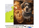 Dipingere Con I Numeri Adulti E Bambini Animali Autunno Gatto Cane 50X40 - 31 Colori Acrilici, Tela Con Telaio In Legno, 3 Pennelli E Accessori Oh Art!