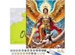 Pittura Per Numeri Religione Per Adulti Angel Fire 50X40 - 36 Colori Acrilici, Tela Con Telaio In Legno, 3 Pennelli, Accessori, Vernice Dorata Oh Art!