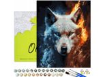 Pittura Per Numeri Adulti Animali Lupo Elementi 50X40 - 31 Colori Acrilici, Tela Con Telaio In Legno, 3 Pennelli E Accessori Oh Art!