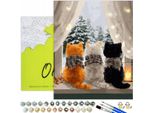 Dipingere Con I Numeri Adulti E Bambini Animali Gatti Finestra 50X40 - 32 Colori Acrilici, Tela Con Telaio In Legno, 3 Pennelli E Accessori Oh Art!