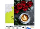 Pittura Per Numeri Adulti Coffee Roses 50X40 - 31 Colori Acrilici, Tela Con Telaio In Legno, 3 Pennelli E Accessori Oh Art!