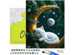 Dipingere Con I Numeri Adulti E Bambini Animali Gatto Luna 50X40 - 34 Colori Acrilici, Tela Con Telaio In Legno, 3 Pennelli, Accessori, Vernice Dorata Oh Art!