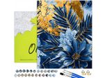 Pittura Per Numeri Adulti Fiori Notte Fiori Blu 50X40 - 17 Colori Acrilici, Tela Con Telaio In Legno, 3 Pennelli, Accessori, Vernice Oro Oh Art!