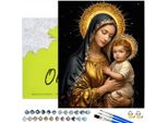 Pittura Per Numeri Adulti Religione Maria Cuore 50X40 - 30 Colori Acrilici, Tela Con Telaio In Legno, 3 Pennelli, Accessori, Vernice Oro Oh Art!